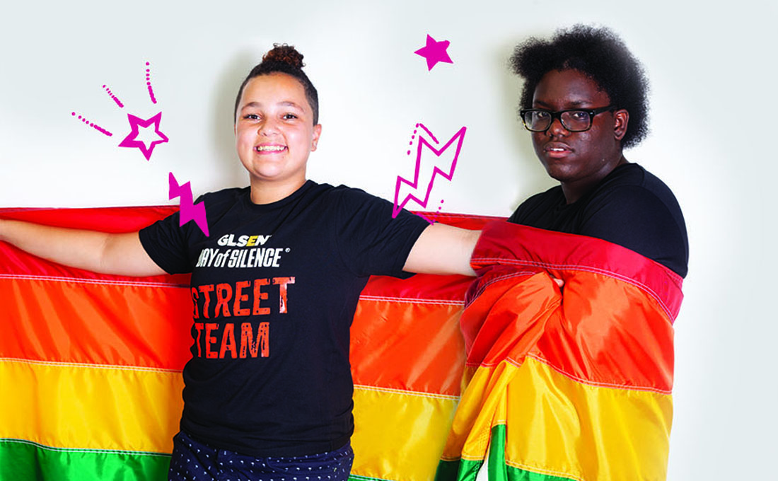Two GLSEN students with a pride flag