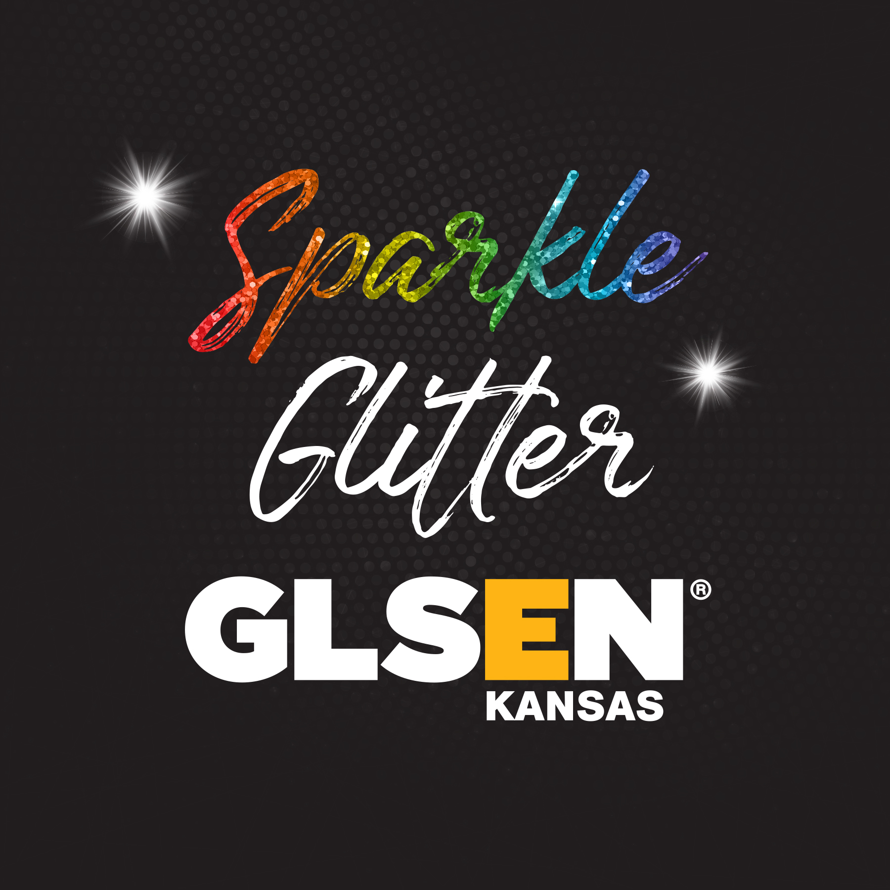 The words "Sparkle Glitter GLSEN Kansas" are on a black background. The word "Sparkle" is rainbowy and has a sparkle effect.