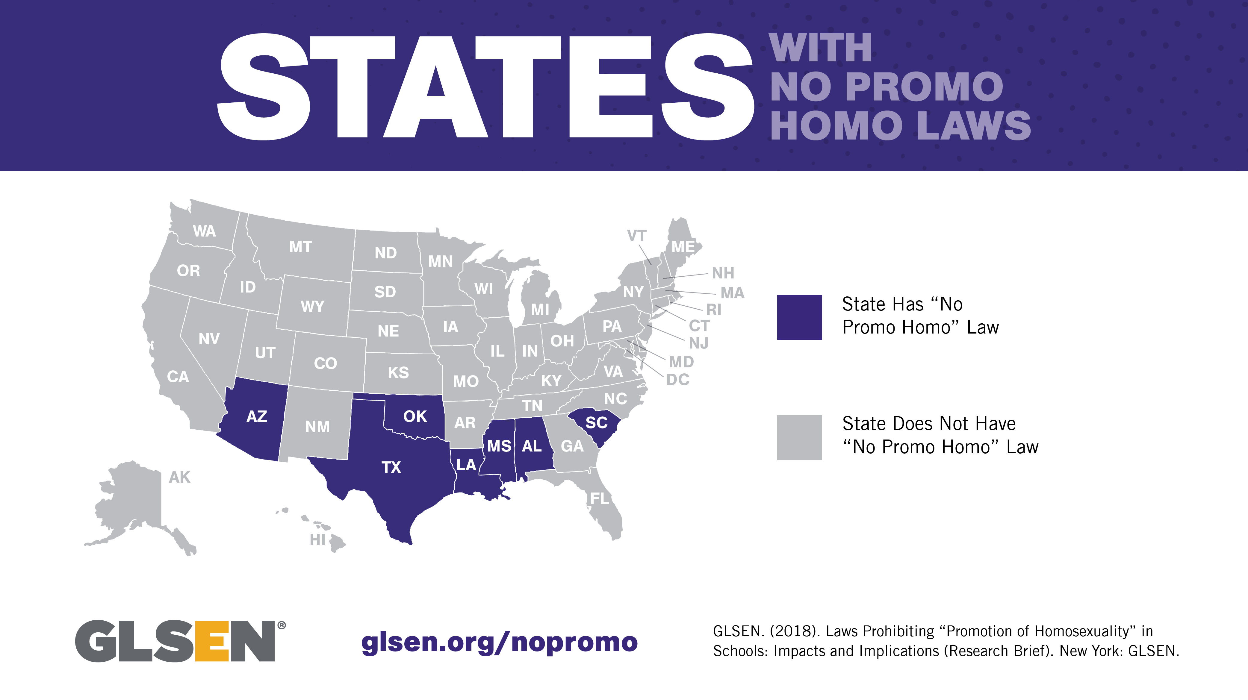 Map of States with "No Promo Homo" Laws, as of January 2018