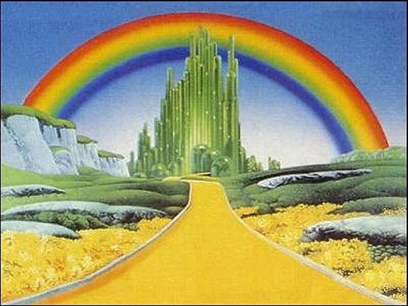 A yellow brick road that leads to a Rainbow 