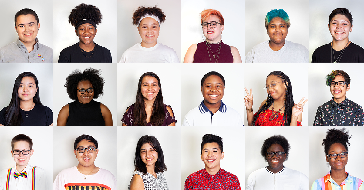 Collage of headshots of queer youth that compose GLSEN's 2018-2019 National Student Council