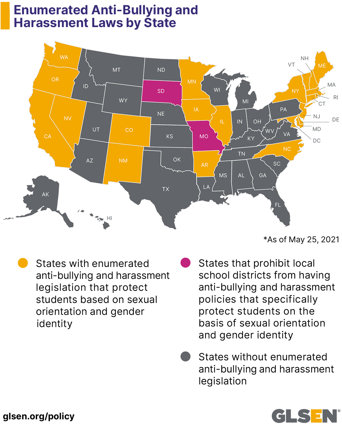 Enumerated Anti-Bullying Laws Protecting LGBTQ Students State by State