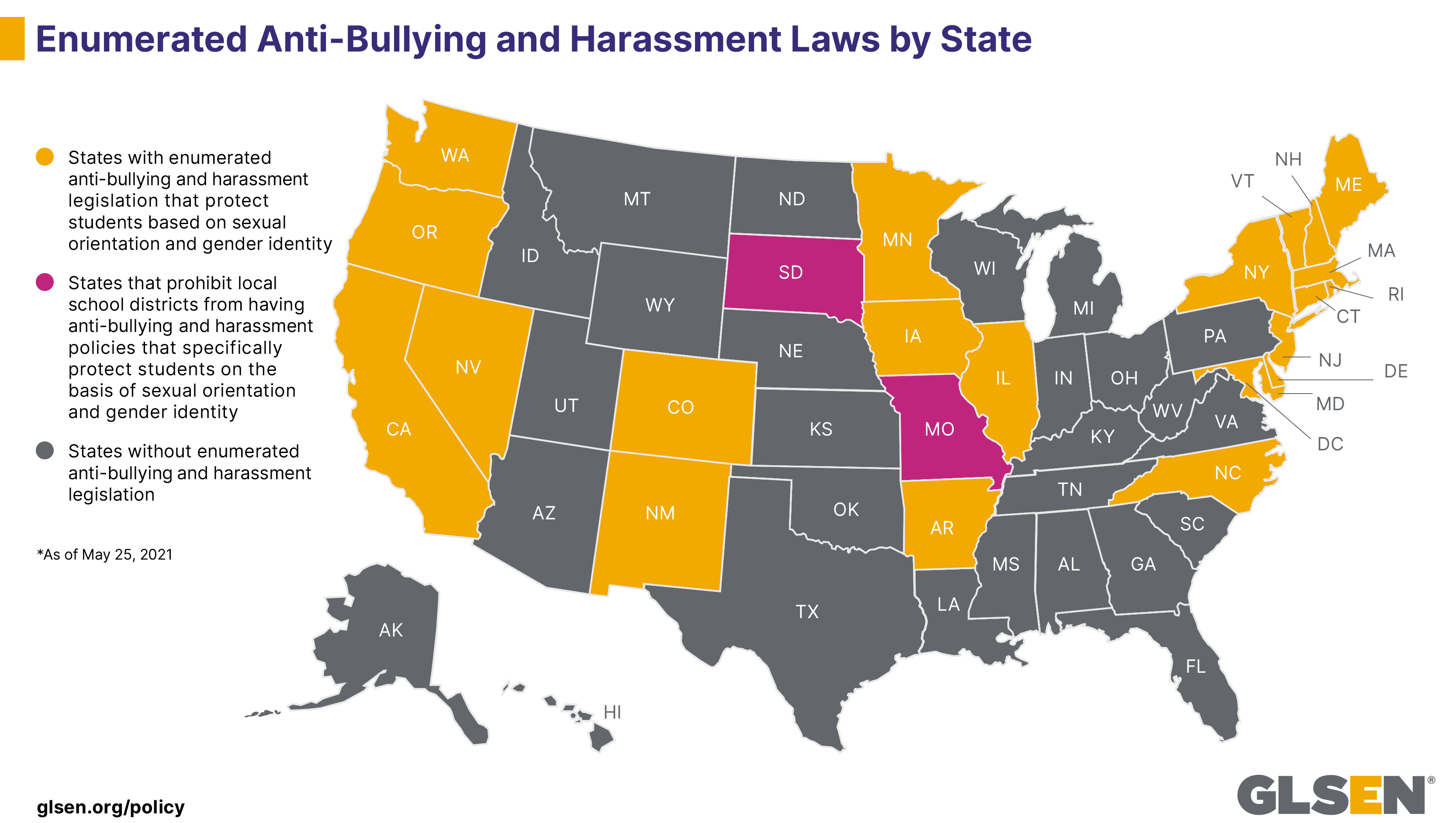 Enumerated Anti-Bullying Laws Protecting LGBTQ Students State by State