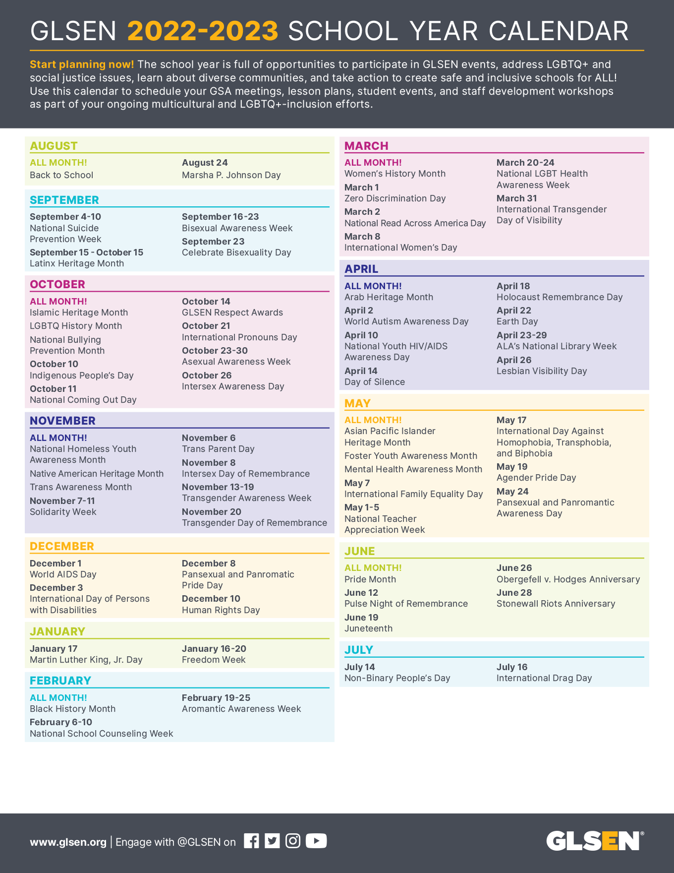 GLSEN 2022 2023 School Year Calendar GLSEN