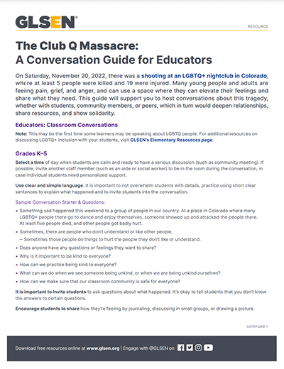 Club Q Conversation Guide for Educators to Talk with Students
