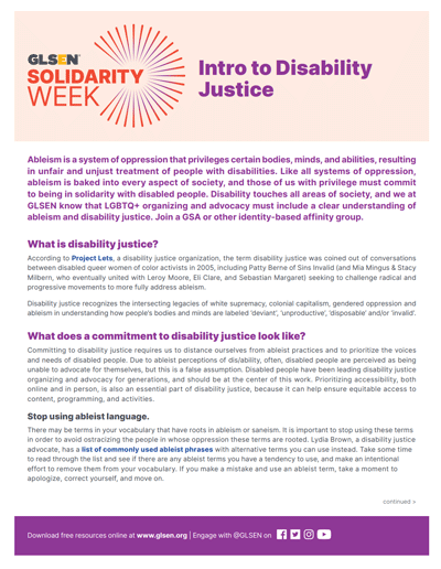 GLSEN 2022 Solidarity Week: Intro to Disability Justice Resource