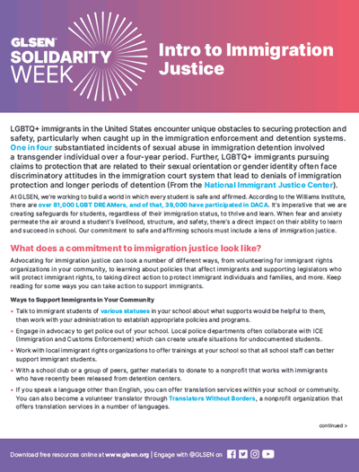 GLSEN 2023 Solidarity Week: Intro to Immigration Justice Resource