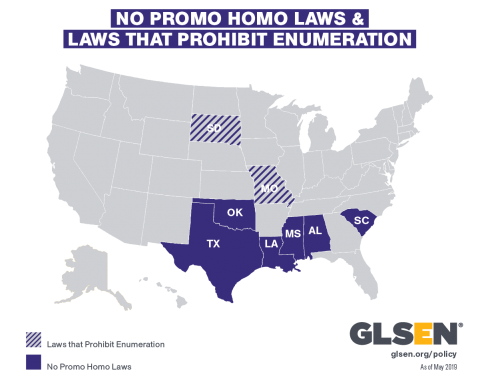 A map No Promo Homo Laws and Laws that Prohibit Enumeration
