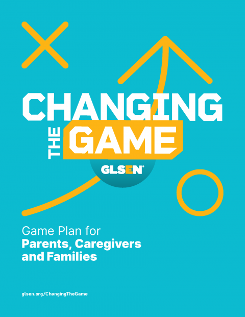 Image says Game Plan for Parents, Caregivers and Families all in cyan and white, with the Changing the Game logo in the middle