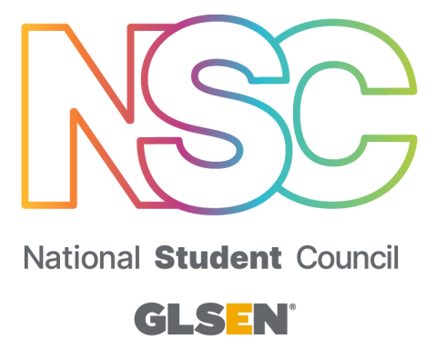 NSC National Student Council logo in a rainbow gradient color with the GLSEN logo below