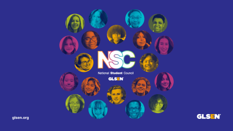 The 2021-2022 National Student Council and their headshots in colorful dots and the background in indigo. 