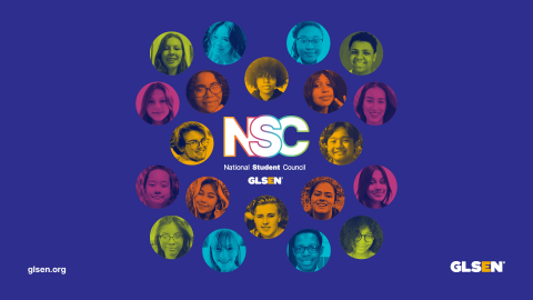 The 2021-2022 National Student Council and their headshots in colorful dots and the background in indigo.