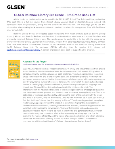 Cover of 3-5 2025-2026 Rainbow Library Book List